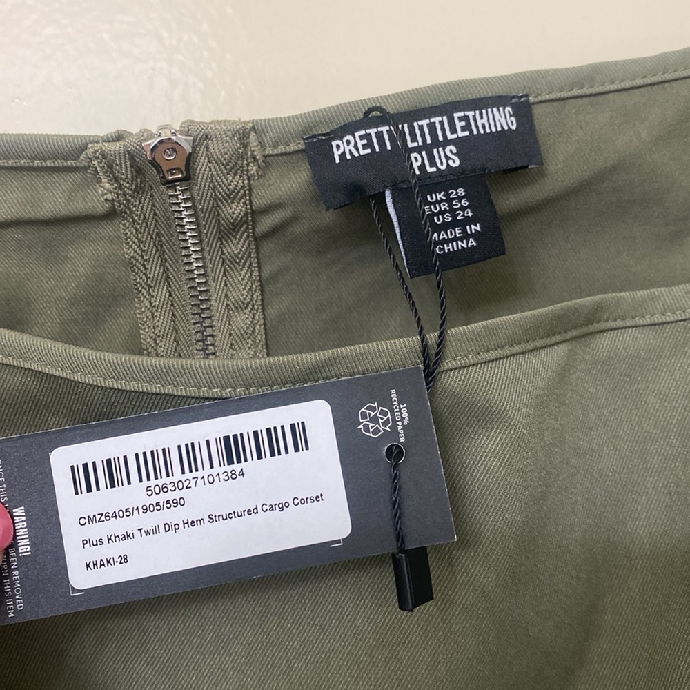 Olive Green Twill Dip Hem Cargo Corset Top - Picture 3 of 4